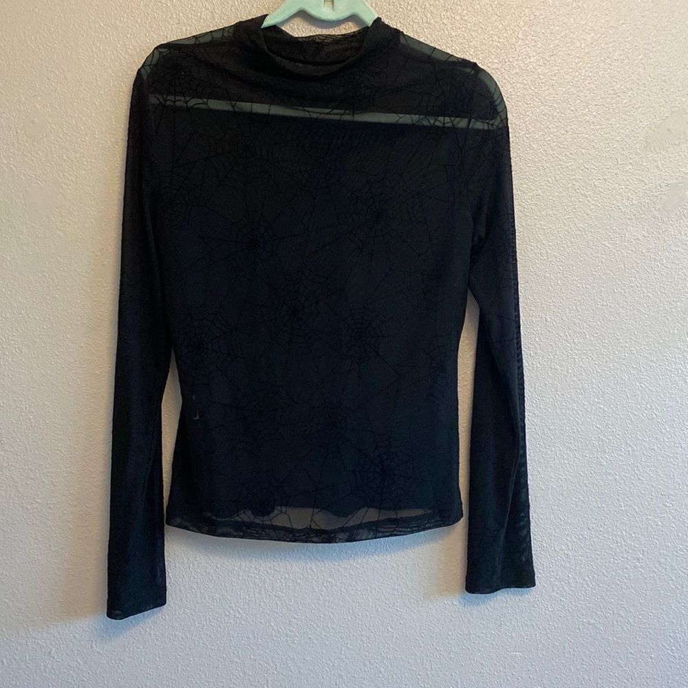 Long sleeve sheer spider web top- Halloween shirt- Size large